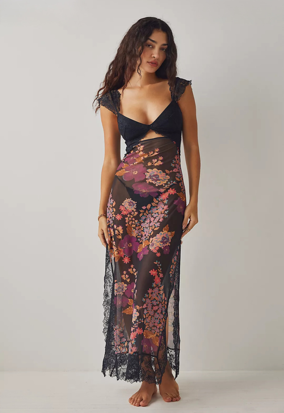 Free People Intimately Suddenly Fine Maxi Slip Dress Floral Lace